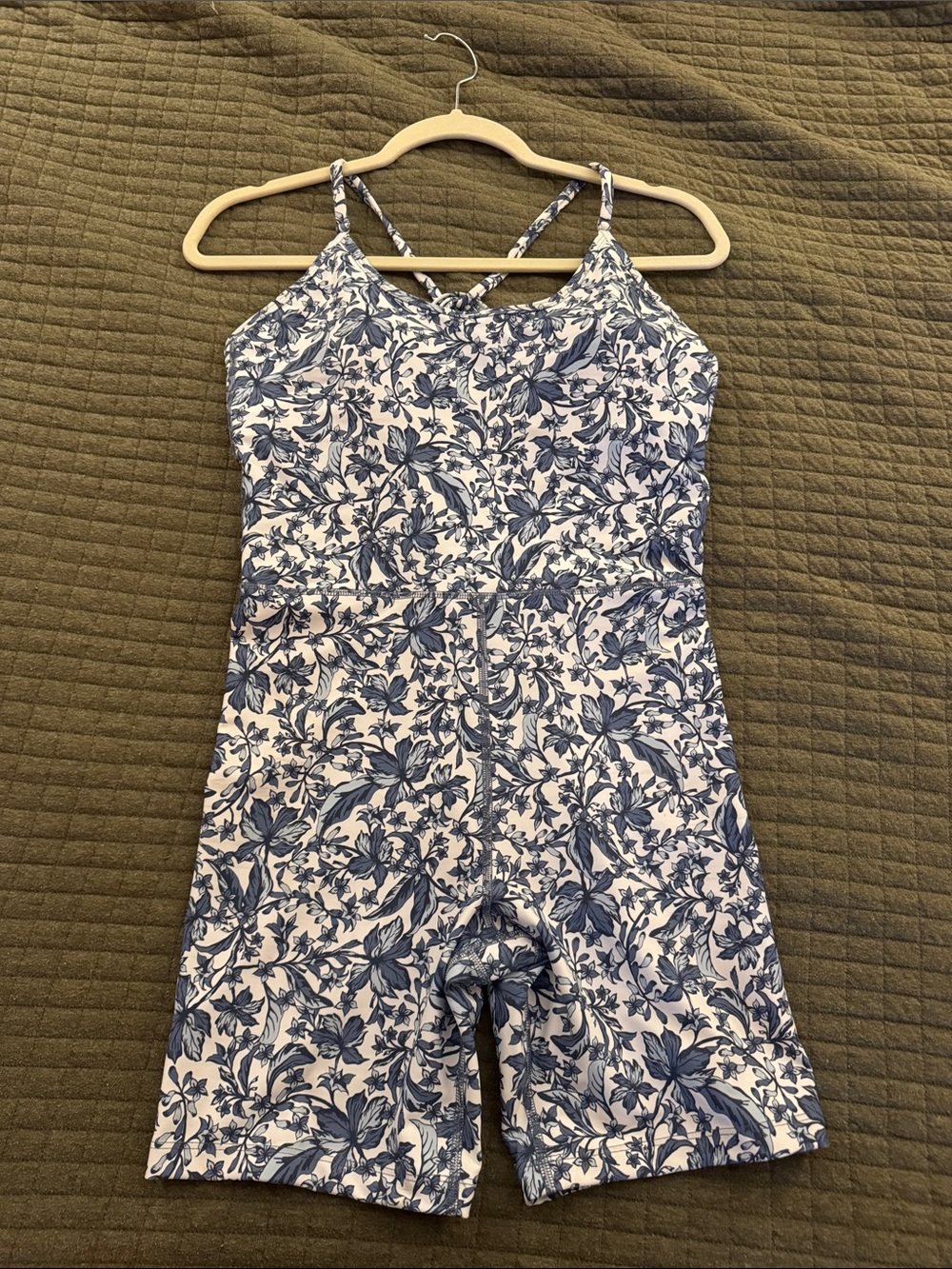 Blue Floral cross back athletic Romper